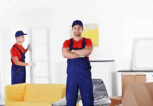 Packed household items ready for collection during a Highbury move