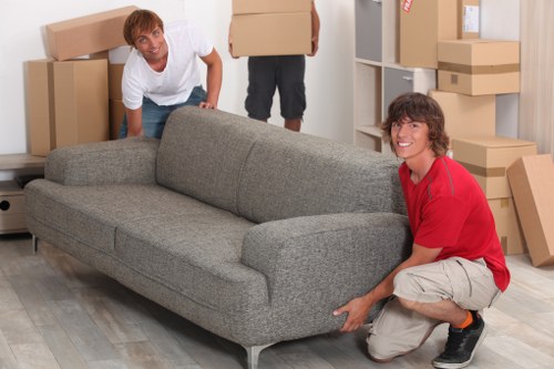 Packed boxes and furniture prepared for removals in Highbury
